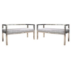 Chic Pair of Silver and Upholstered Benches