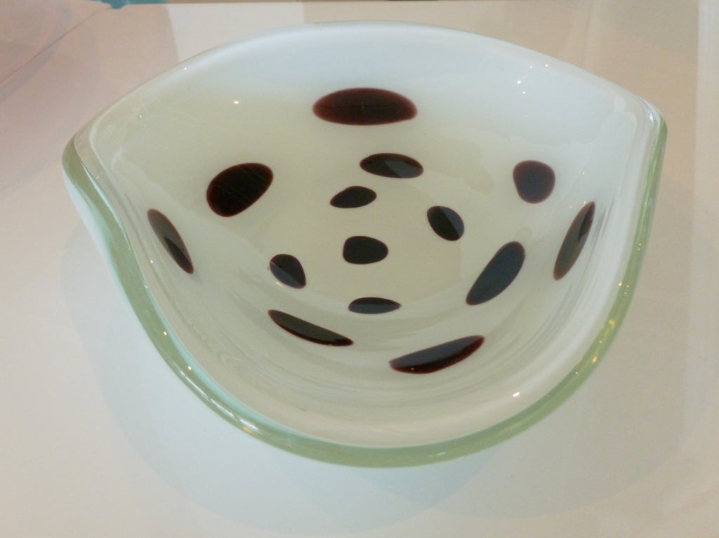 Murano Italian Amethyst and White Cased Spotted Glass Bowl/SALE