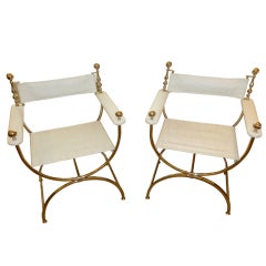 Pair of Italian Nickel Silver Campaign Side Chairs