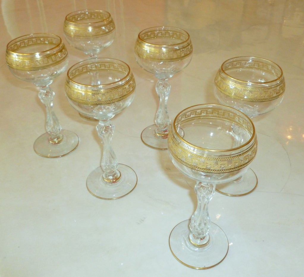 Elegant Set of 6 Mozer Style Crystal ChampagneGlasses