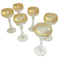 Elegant Set of 6 Mozer Style Crystal ChampagneGlasses