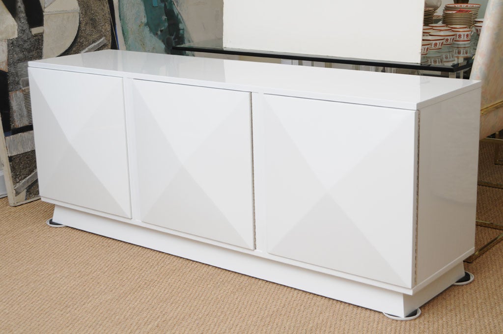 Trapezoidal Interesting White Lacquered Cabinet/ Buffet