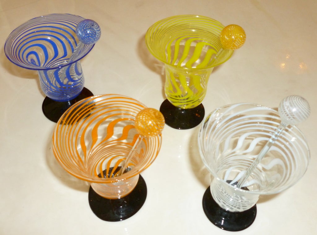 Fabulous Set of Austrian Bimini Glass Cordials and Swizzlers