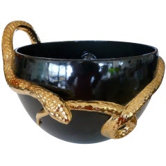 Glazed Black and Gold Ceramic Serpent Bowl/Centerpiece