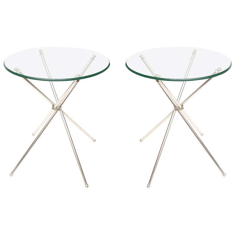 Pair of Elegant Tripod Folding SilverPlate Side or Drink Tables For