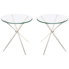 Pair of Elegant Tripod Folding Silver-Plate Side or Drink Tables 11