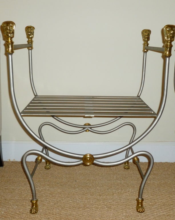 Pair of Steel and Brass Paw Benches