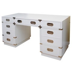 Solid White Lacquered and Nickel Silver Campaign Desk
