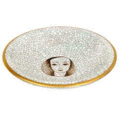 Finnish Crackled Fornasetti style Ceramic Dish/ Bowl