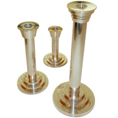 Set of 3 Silverplate Stepped Deco-esque Candlesticks