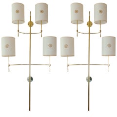 Pair of Parzinger Style Elegant Monumental Brass Wall Sconces