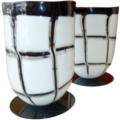 Pair of Italian Graphic Black&White Murano Glass Table Lamps