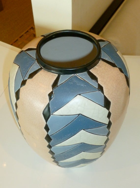 20th Century Signed Belgian Art Deco  Geometric Ceramic Vase/Vessel