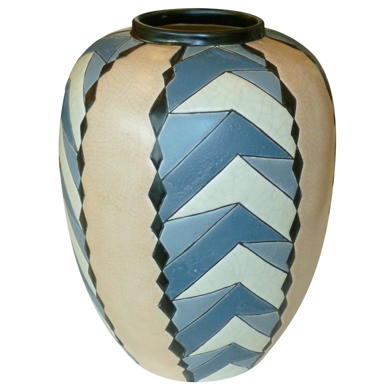 Signed Belgian Art Deco  Geometric Ceramic Vase/Vessel