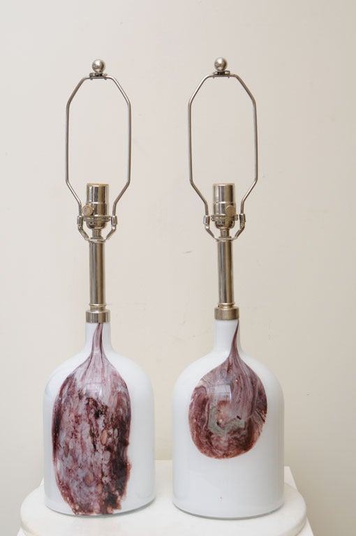 Pair of Danish Holmegaard Glass Lamps with Purple/Amethyst