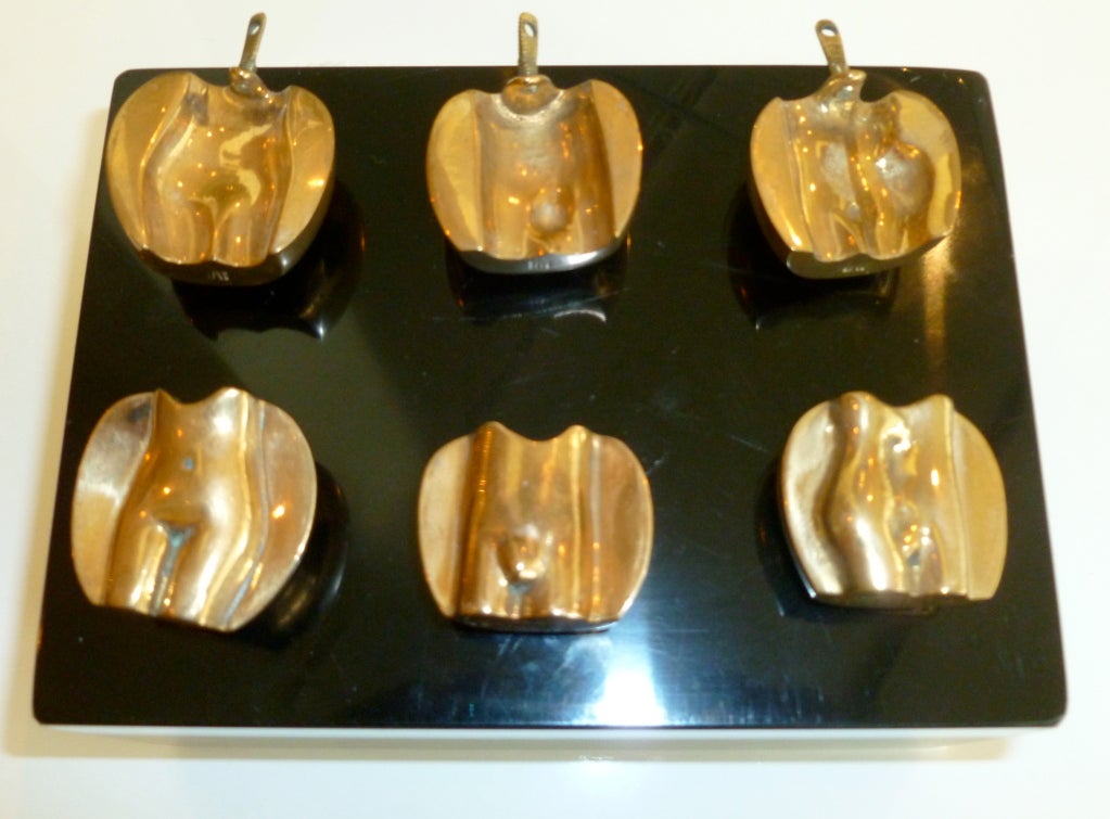 American Intriguing Signed Adam And Eve Apple Torso Bronze  Sculptures