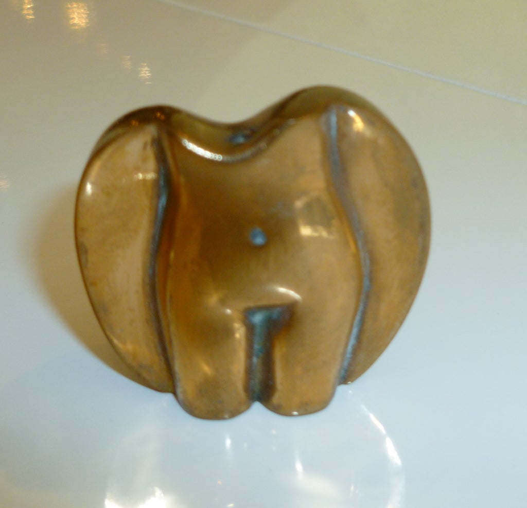 Granite Intriguing Signed Adam And Eve Apple Torso Bronze  Sculptures