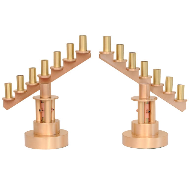 Pair of Machine Studio Hand Wrought Bronze, Brass and Copper Vintage