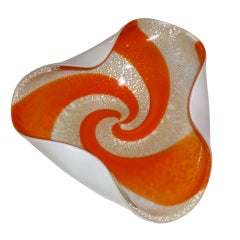 Italian Murano Glass Orange and Silver Foil Folded Bowl/SALE