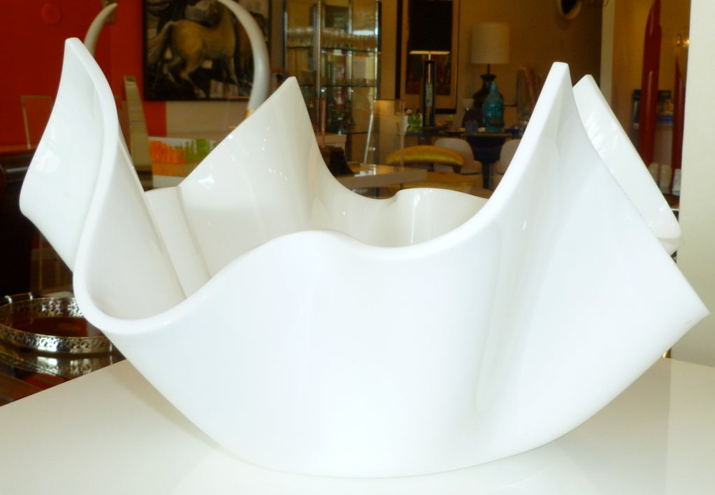 White Lucite Origami Sculptural Folded Large Bowl