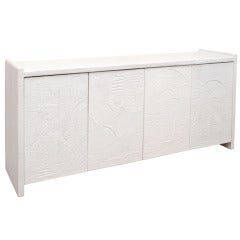 Plaster of Paris Textural  Signed Evans Style White Cabinet