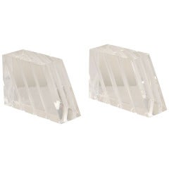 Pair of Striped Slanted Lucite Architectural Book Ends