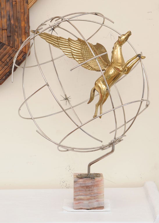 Signed Rare Curtis Jere Winged Pegasus Globe Sculpture