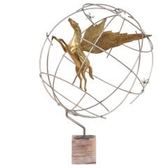 Vintage Signed Rare Curtis Jere Winged Pegasus Globe Sculpture