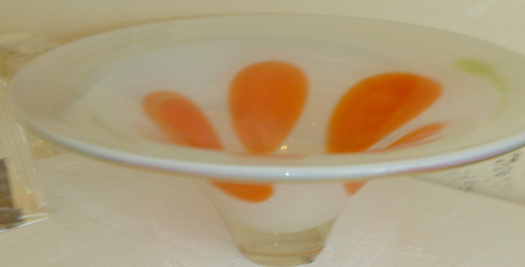 Luscious Italian Opalescent, Orange and Chartreuse Glass Bowl