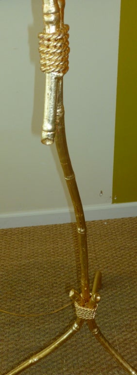 Gold Leaf over Wood Knotched Bamboo and Rope Floor Lamp 5
