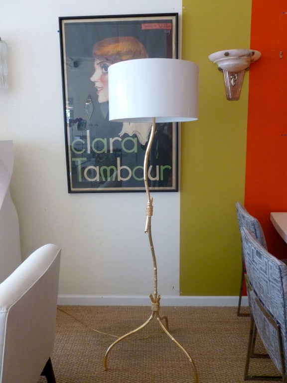 Gold Leaf over Wood Knotched Bamboo and Rope Floor Lamp 1