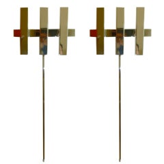 Pair of Nickel Silver Architectural Wall Modernist Sconces