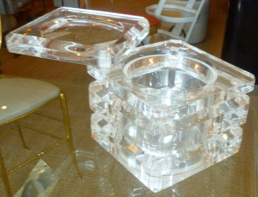 Great Tiered Swivel Thick Lucite Ice Bucket/Candy Dish