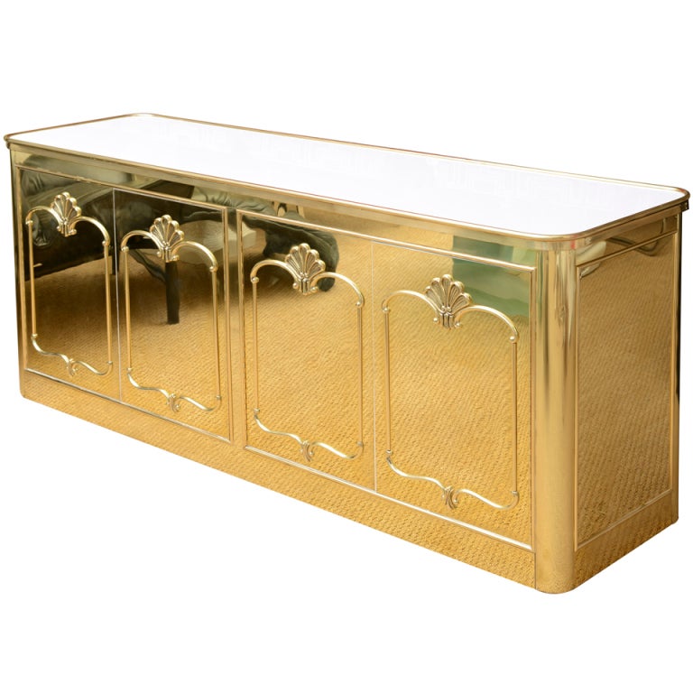 Signed Mastercraft Polished Brass and White Lacquered Buffet at 1stDibs