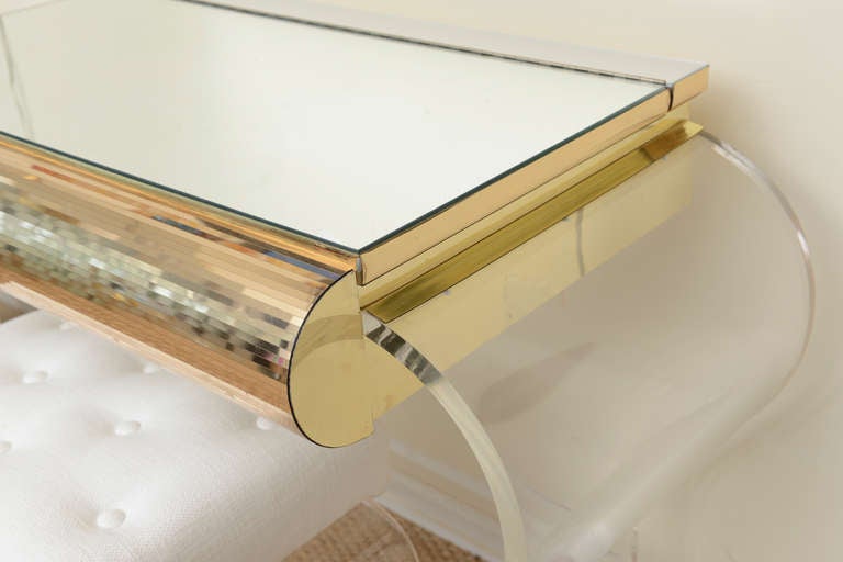 Late 20th Century Lucite and Mirrored Vanity with Upholstered Bench