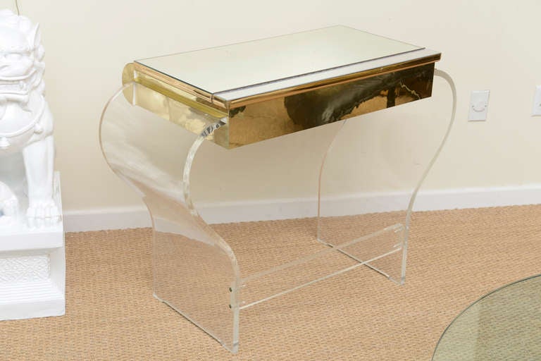 Lucite and Mirrored Vanity with Upholstered Bench 3