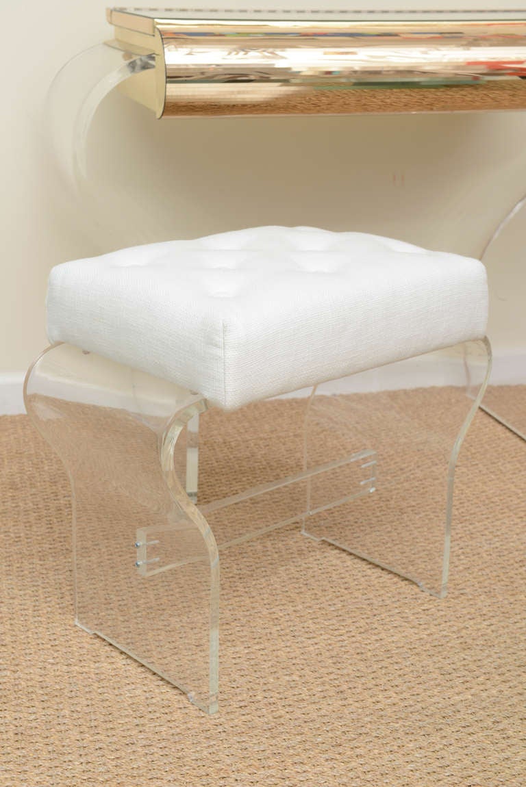 Lucite and Mirrored Vanity with Upholstered Bench at 1stDibs