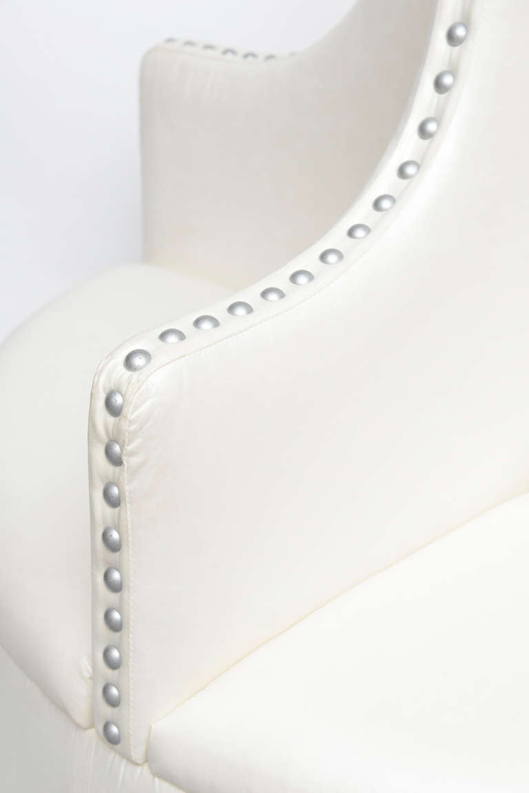 American Pair of Custom Round Upholstered and Silver Studded Settees or Loveseats