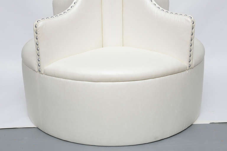 20th Century Pair of Custom Round Upholstered and Silver Studded Settees or Loveseats