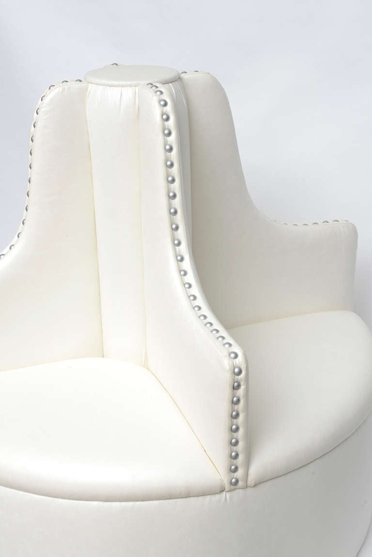 Upholstery Pair of Custom Round Upholstered and Silver Studded Settees or Loveseats