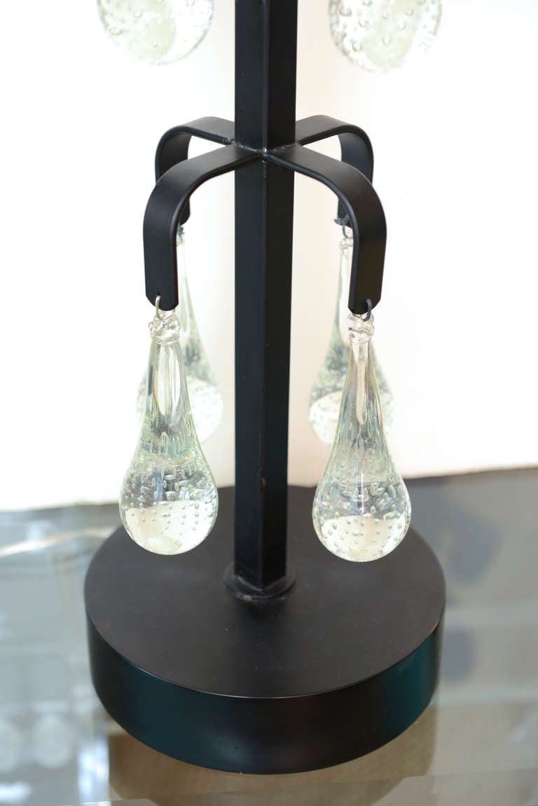 Mid-Century Modern Erik Hoglund Iron and Blown Glass Pendant Teardrop Lamp Vintage For Sale