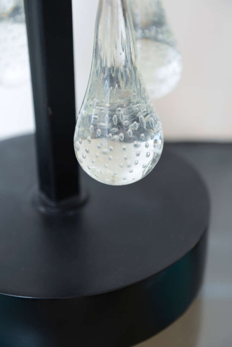 Swedish Vintage Erik Hoglund Iron and Blown Glass Pendant Teardrop Table Lamp For Sale