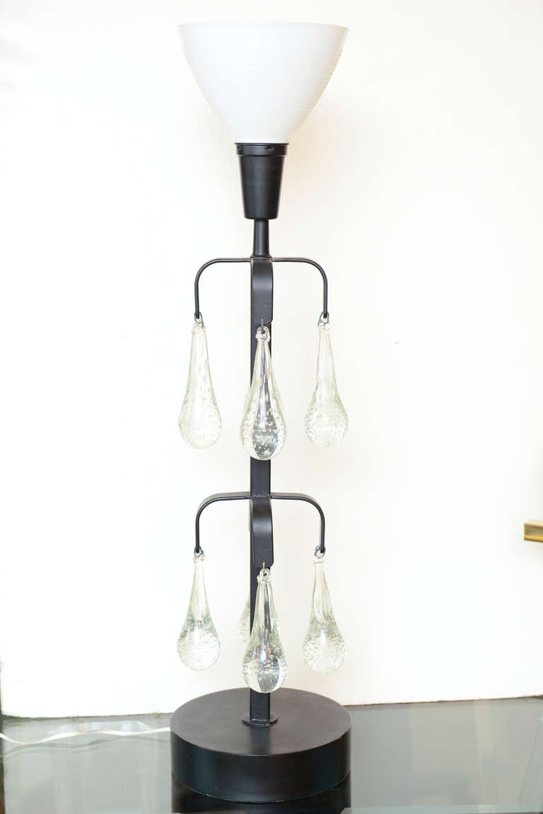 Erik Hoglund Iron and Blown Glass Pendant Teardrop Lamp Vintage In Good Condition For Sale In North Miami, FL