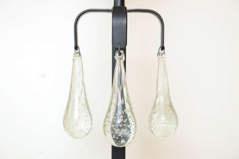 Mid-20th Century Erik Hoglund Iron and Blown Glass Pendant Teardrop Lamp Vintage For Sale