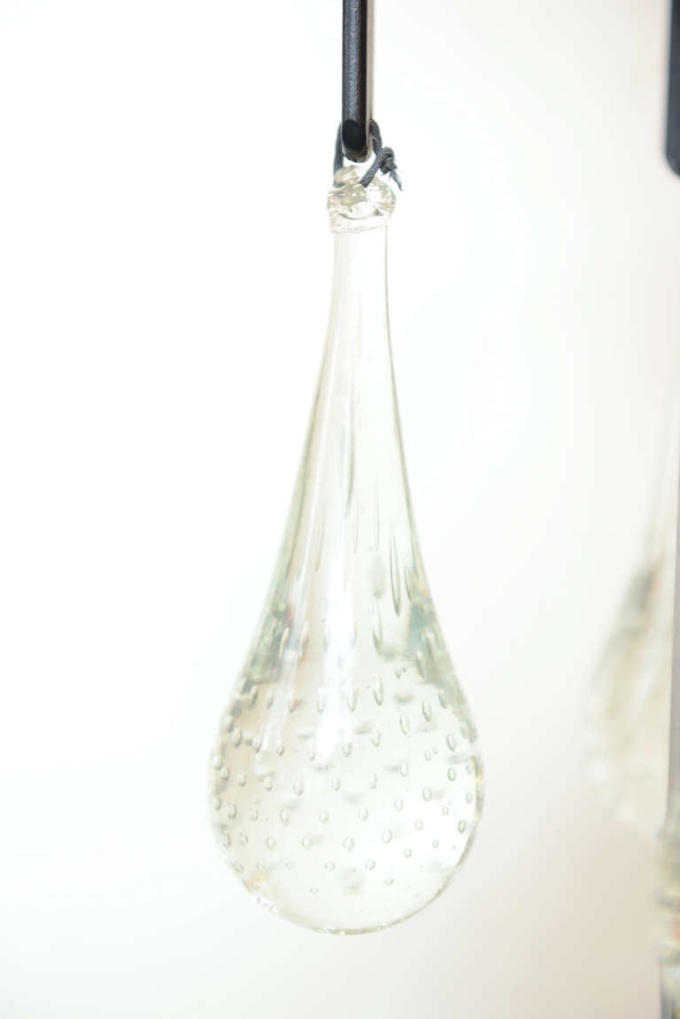 Erik Hoglund Iron and Blown Glass Pendant Teardrop Lamp Vintage For Sale 1
