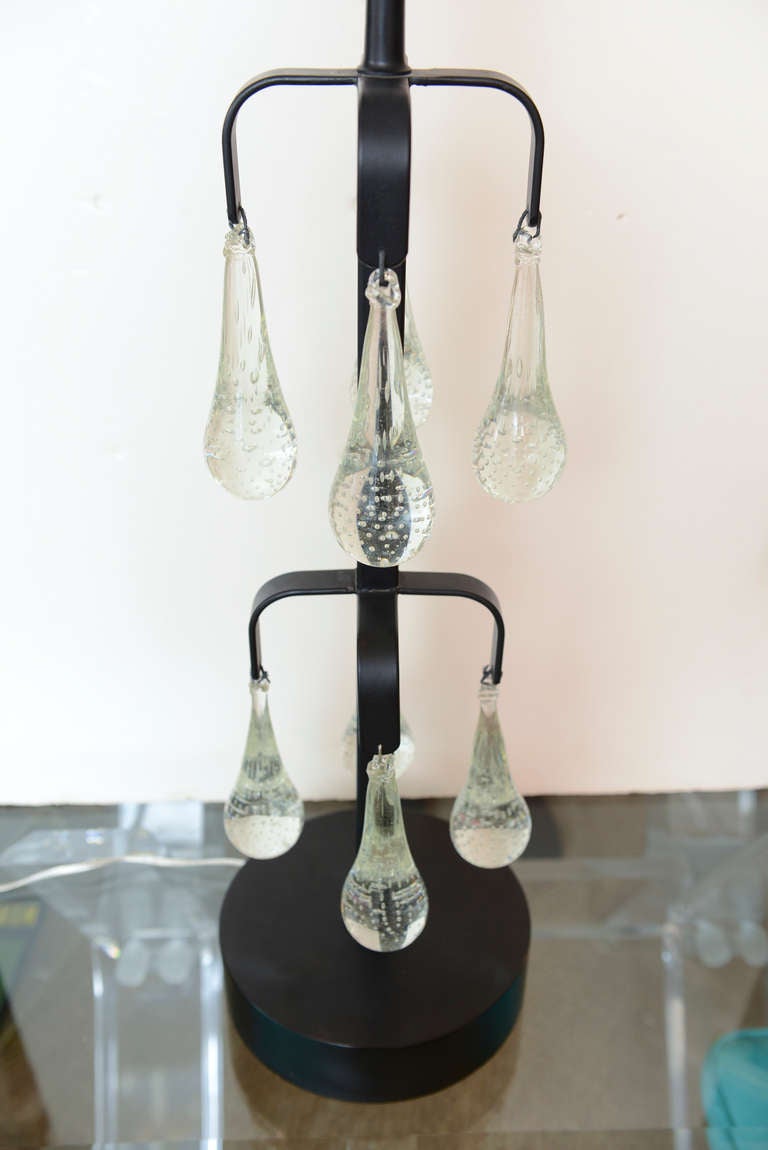 Lampe à suspension en fer et verre soufflé en forme de goutte d'eau Erik Hoglund, Vintage en vente 2