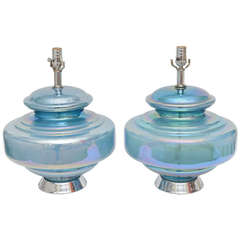 Stunning Pair of Italian Murano Opalescent and Iridescent Glass Lamps Stunning Pair of Italian Murano Opalescent and Iridescent Glass Lamps