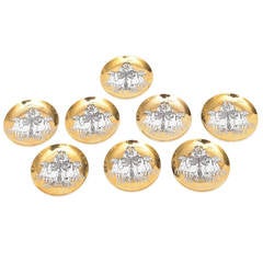 Set of Eight Italian Fornasetti Gilded Porcelain Roman Chariot Coasters