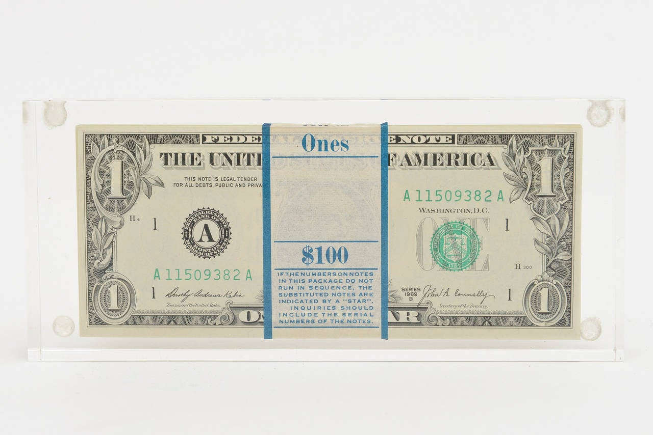 Dollar Bill Allusion Pop Art Lucite Sculpture Vintage