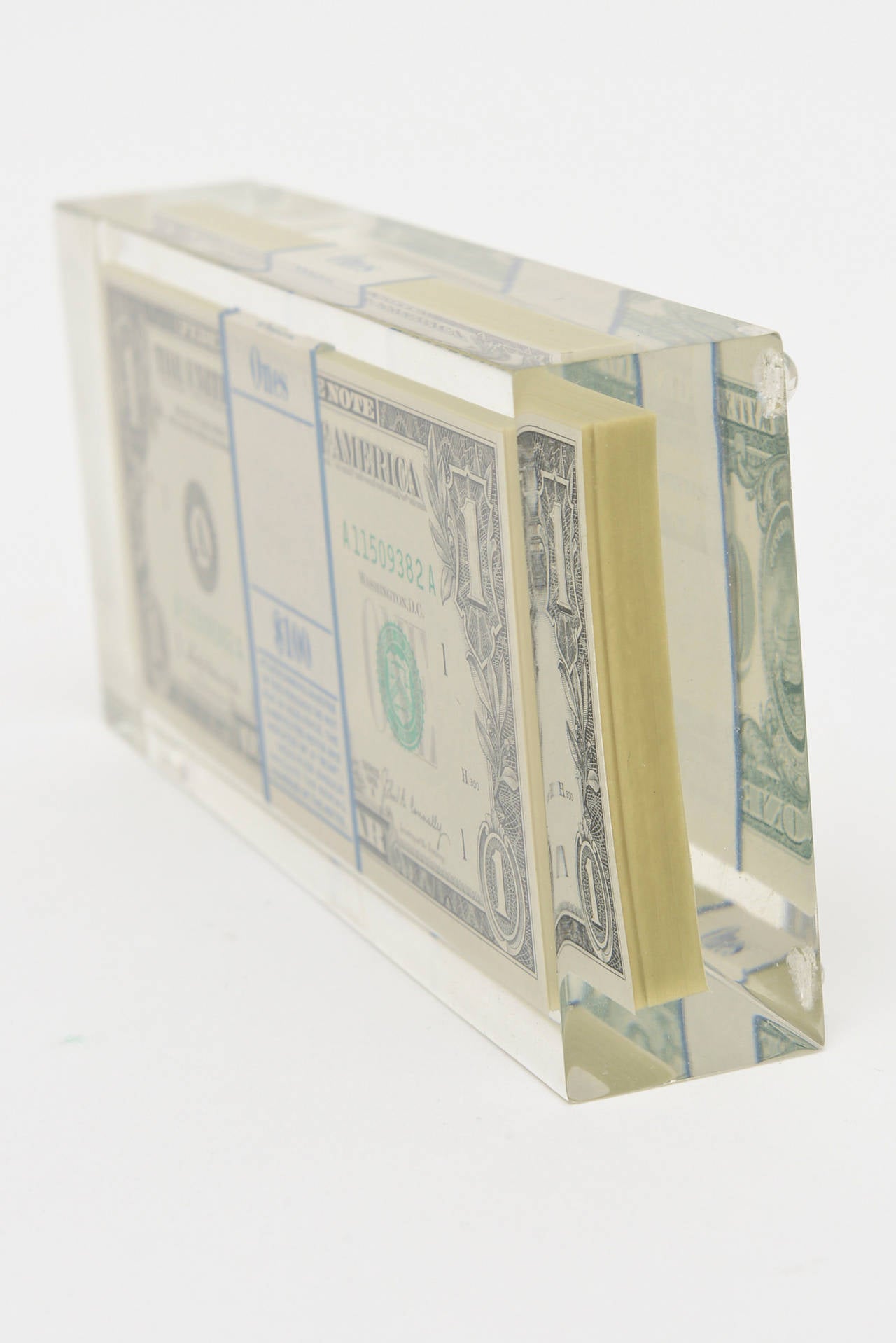 American Dollar Bill Allusion Pop Art Lucite Sculpture Vintage